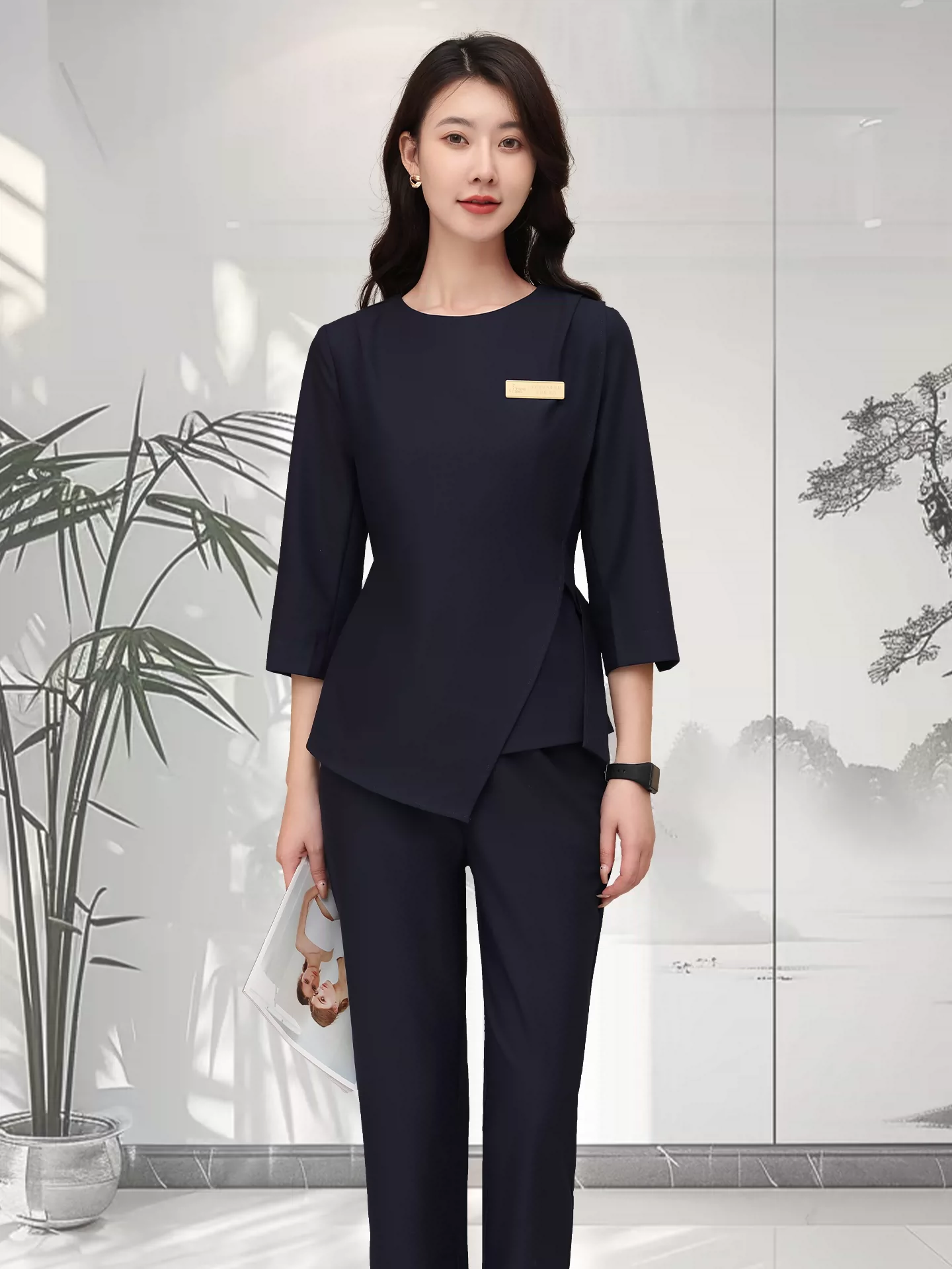 美容院美容师皮肤管理足疗工作服口腔前台韩版气质夏季高端女套装