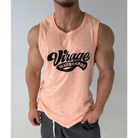 
Fabric with good texture! Breathable slub cotton pure cotton loose vest sleeveless T-shirt for muscular men to look strong and light for fitness