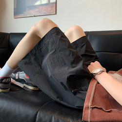 American-Style Perforated Breathable Sports Shorts for Men, Summer Thin Loose Quick-Dry Five-Point Shorts with Cool Feel, Casual Mid-Length Pants