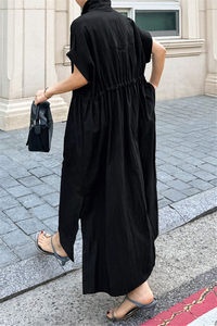 
New loose large size dress with slit laces high waist short sleeves bf style casual student over-knee long shirt skirt