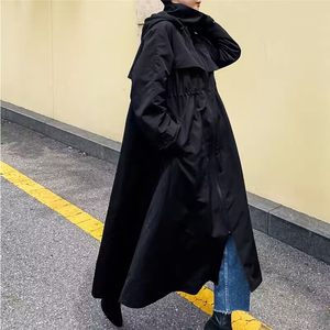 
Loose large-size stand-up collar hooded windbreaker over knee long waist-hugging slimming military jacket bf casual student cardigan