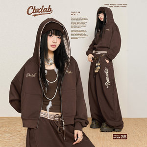 
CBXLAB hip-hop trendy brand autumn and winter retro plaid suit sweet and cool hot girl long-sleeved hoodie hip-hop drape sweatpants