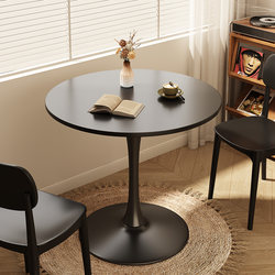 Black Casual Meeting Table and Chairs, Small Round Table, Household Round Dining Table, Balcony Milk Tea Shop Coffee Table