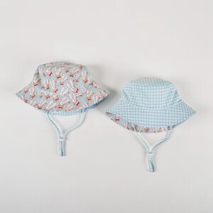 
Pure cotton baby spring and summer hat double-sided sun visor for boys and girls blue plaid cute fisherman hat children's sun visor