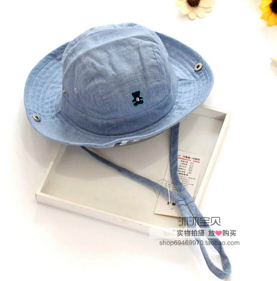 
Free shipping for children's spring and summer sun hats, baby boys' pure cotton sun hats, denim windproof fisherman's hats