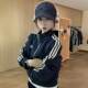 Retro striped bow printed short small jacket stand collar cardigan sporty and fashionable loose top spring
