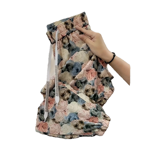 Summer thin ice silk casual pants women's thin fashion bouquet nine -point Haron pants loose high waist crushing cold pants