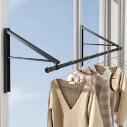 Invisible Clothes Drying Rack for Balcony Windows, Indoor Foldable Small Apartment Window Clothes Drying Rod, Bay Window Clothes Drying Magic Tool