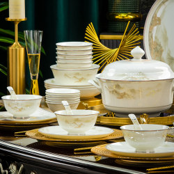 2026 New Style Bowl and Plate Set, Chinese-Style Household Trendy Model, Jingdezhen High-Temperature Bone China Bowl and Plate Combination, Housewarming Gift