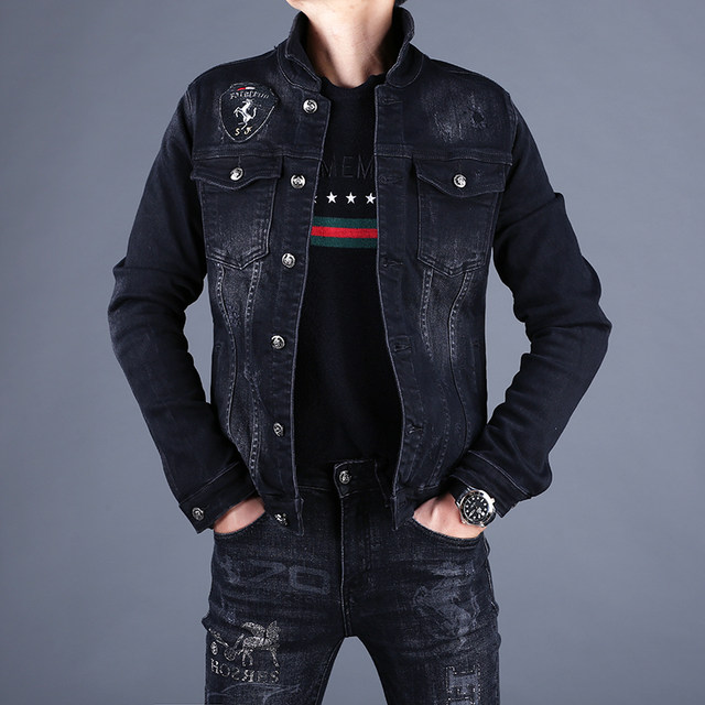 Autumn new high-end denim suit men's fashion matching denim jacket top ...