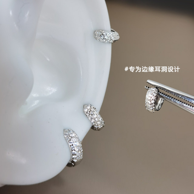Edge ear bone nail women's 925 Tremella needle ear piercing small ear ring extremely small super flash full diamond ear bone ring unique ear buckle