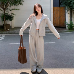 Qingyu Qingyan Spring Korean-Style Hooded Sweatshirt Set for Women, Loose and Versatile, Slimming, Suitable for Commuting and Sports, Two-Piece Set