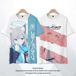 Summer Short-Sleeve T-Shirt for Men and Women, Azure Blue Surrounding Blue Archive Sand Wolf White Character Anime Cosplay Clothing 3D Printing