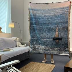 Gala「Smooth Sailing」Sea Scenery Knitted Tapestry Wall Decorative Blanket Sofa Blanket Bed Throw Blanket