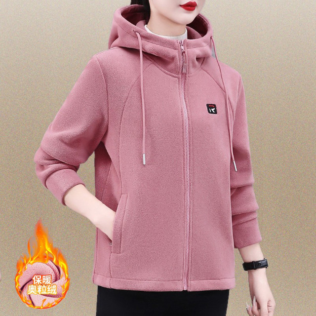 
High-end mom coat autumn and winter new style velvet thickened cardigan sweatshirt women's fashion sports casual hooded top