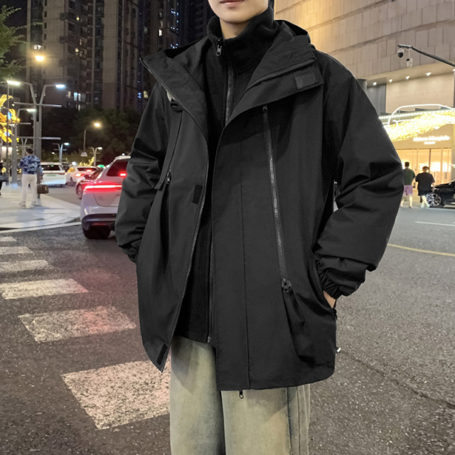 Men's coat autumn and winter thin hooded windproof jacket casual sports tops trendy boys' windbreaker jacket