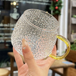 [Heat-Resistant Explosion-Proof Cup] Hammered Glass Water Cup Can Be Heated in a Microwave or Electric Ceramic Stove, 400ml