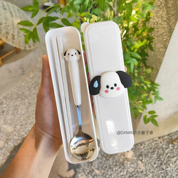 Chopsticks, Spoon, and Fork Three-Piece Set, Cute Adult Student Office Worker Stainless Steel Outdoor Portable Cutlery Set