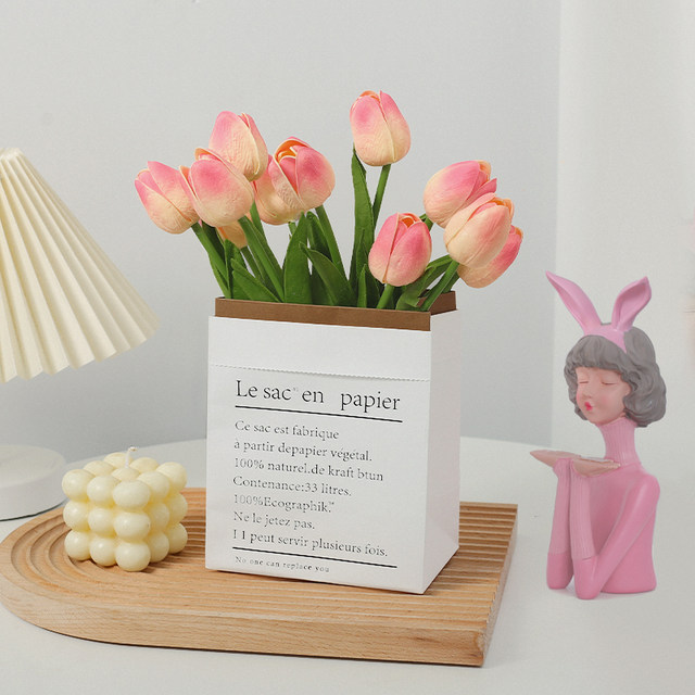 Tulip artificial flowers, simulated flower arrangements, Nordic decoration, home bedroom, living room table, dried flower bouquet, flower arrangement ornaments