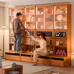 Solid Wood Bookshelf Storage Cabinet in Cherry Wood, Living Room Combination Booth Bookshelf, Integrated Full-Wall Study Room Bookshelf