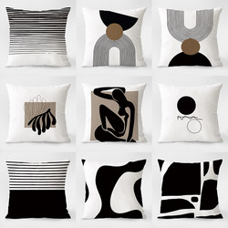 Cushion Sofa Living Room Homestay Nordic Light Luxury Black and White Simple Geometric Lines Backrest Pillow Cover Car