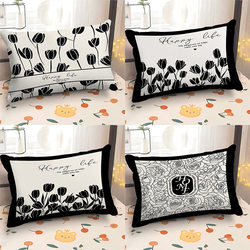 French-Style Light Luxury Black and White Rectangular Pillow, High-End Bedroom Headboard Pillow, Sofa Cushion, Removable and Washable