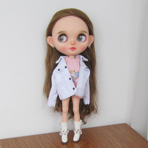 Blythe Little Buwa Clothes, Barbie's Grandchild Dongxu Meat OB24 Azone White Cowboy Coat Baby Clothes
