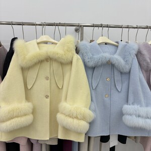 
Korean style double-sided cashmere coat mid-length for women 25 autumn and winter new style fox fur collar loose slimming wool for small people