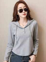 Women's Hooded Long-Sleeve T-Shirt 2026 New Style Base Shirt Top for Outerwear Spring and Summer Thin Curved Hem Sweatshirt