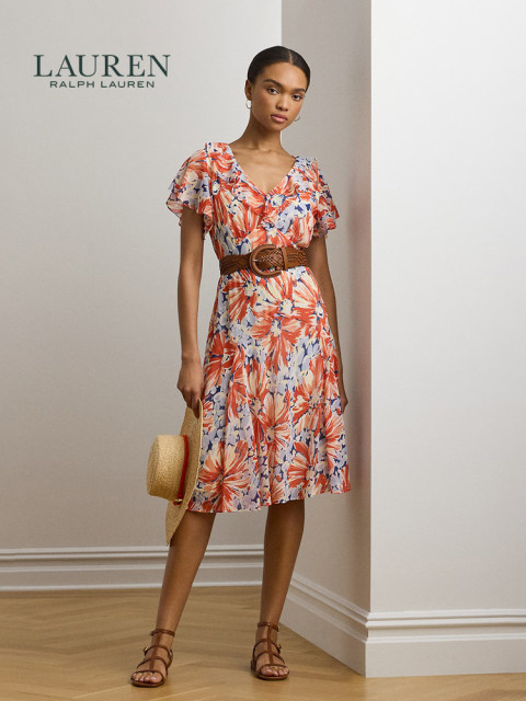 Lauren/Ralf Lauren Women's Clothing 25 Years Spring Floral Pattern Georgette Flying Sleeve Dress RL62350