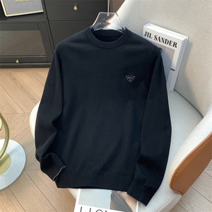 
Home H, remaining orders! Small quantity in stock! Black round neck long-sleeved sweater for men, slim pullover sweater