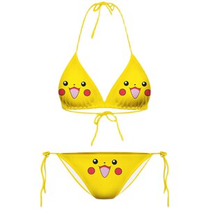 
Three-point lingerie yellow pikachu swimsuit women's spa split sexy cartoon lace-up halter neck triangle bikini
