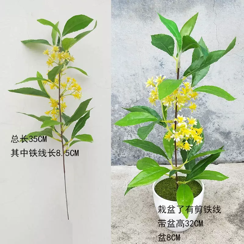 假桂花枝单枝绿叶仿真桂花金桂道具插花装饰桂花树树枝