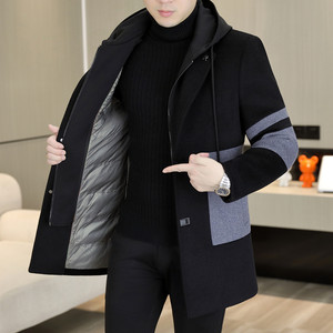 
2025 new autumn and winter men's woolen coat thickened warm mid-length coat youth casual high-end men's clothing