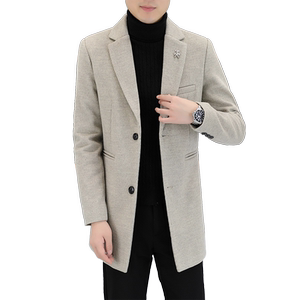 Mao woolen coat men's medium long winter thick windbreaker men's casual lapel high -level sensor men's woolen coat
