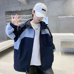 Boys' Jacket Spring and Autumn New Style Windbreaker Children's Autumn Clothing Mid-Season Big Kids Hooded Boys' Clothing Casual Loose Trendy