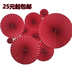 Paper Fan Flower Decoration Pendant Gold Green Red Wedding Paper Flower Fan Round Handmade Folding Fan Round Paper Fan Flower Fan