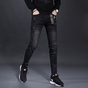 
2026 Casual Black High Stretch Jeans Men's Slim Fit Small Feet Slim Tight Men's Spring and Autumn Popular Pants