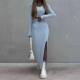 Split long skirt two-piece set for women top long sleeve long skirt two-piece set for women
