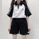 Original energetic girl's daily jk summer loose color-blocked shoulder-length sleeve lapel POLO shirt top T-shirt
