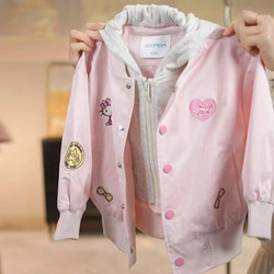 Girls' Spring Jacket 2026 New Stylish Korean-Style Kt Cat Fake Two-Piece Top for Children Trendy Spring Clothing for Girls