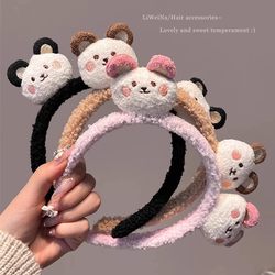 Cartoon Cute Plush Bear Headband for Applying Makeup, Facial Mask, Hairpin, Face Washing, Hair Pressing, Sweet Girl Headwear for Autumn