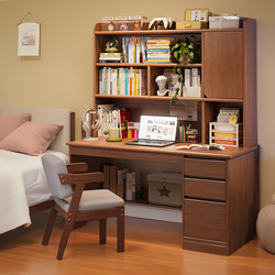 Solid Wood Desk Bookshelf Integrated Table Home Student Desk Bedroom Writing Study Table Small Desktop Computer Desk