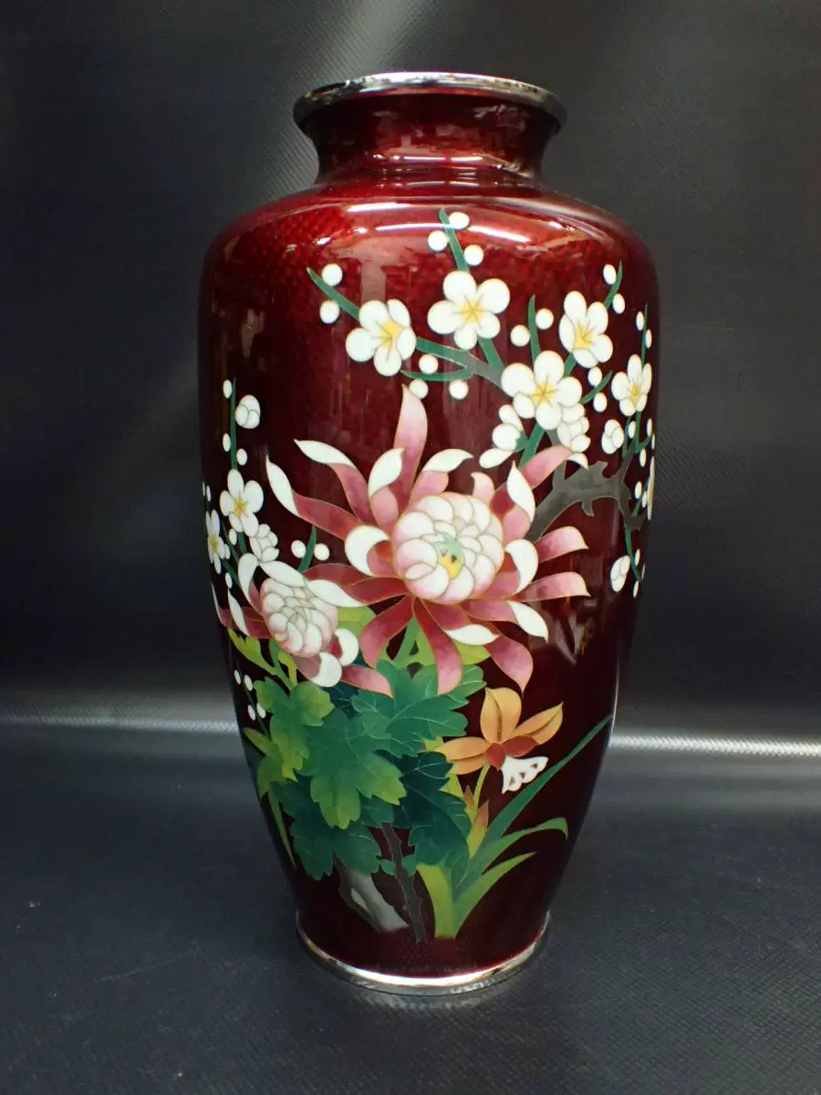 泉美】Z390 安藤七宝 赤地 花瓶 花器 花入