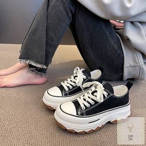 
Clearance thick-soled canvas shoes for women 2025 spring and autumn height increasing shoes black breathable niche platform casual sneakers