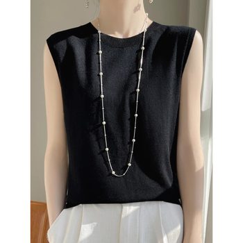 First-line ready-to-wear worsted wool round neck vest for women with inner bottoming early autumn suspender casual sleeveless sweater top