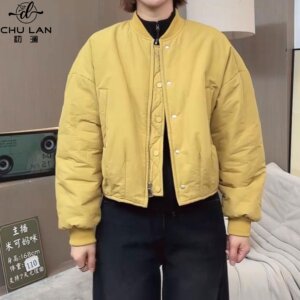 
Stand collar baseball jacket quilted jacket for women in autumn and winter, loose, lazy and versatile, slim and warm cotton jacket top