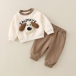 Baby Autumn Split Set Cartoon Long-Sleeved Sweatshirt and Pants for Boys and Girls, Spring and Autumn Casual Two-Piece Set for Going Out