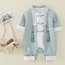Baby Chinese-Style One-Piece Outfit Spring and Autumn Set for 1-8 Months Old, Tang Suit Romper for 5-Month-Old Baby, Full-Month Infant Pure Cotton Crawling Suit
