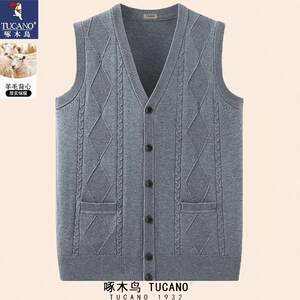 Woodpecker cashmere sweater men's v-neck daddy knitted autumn and winter base vest warm sweater vest cardigan shoulder
